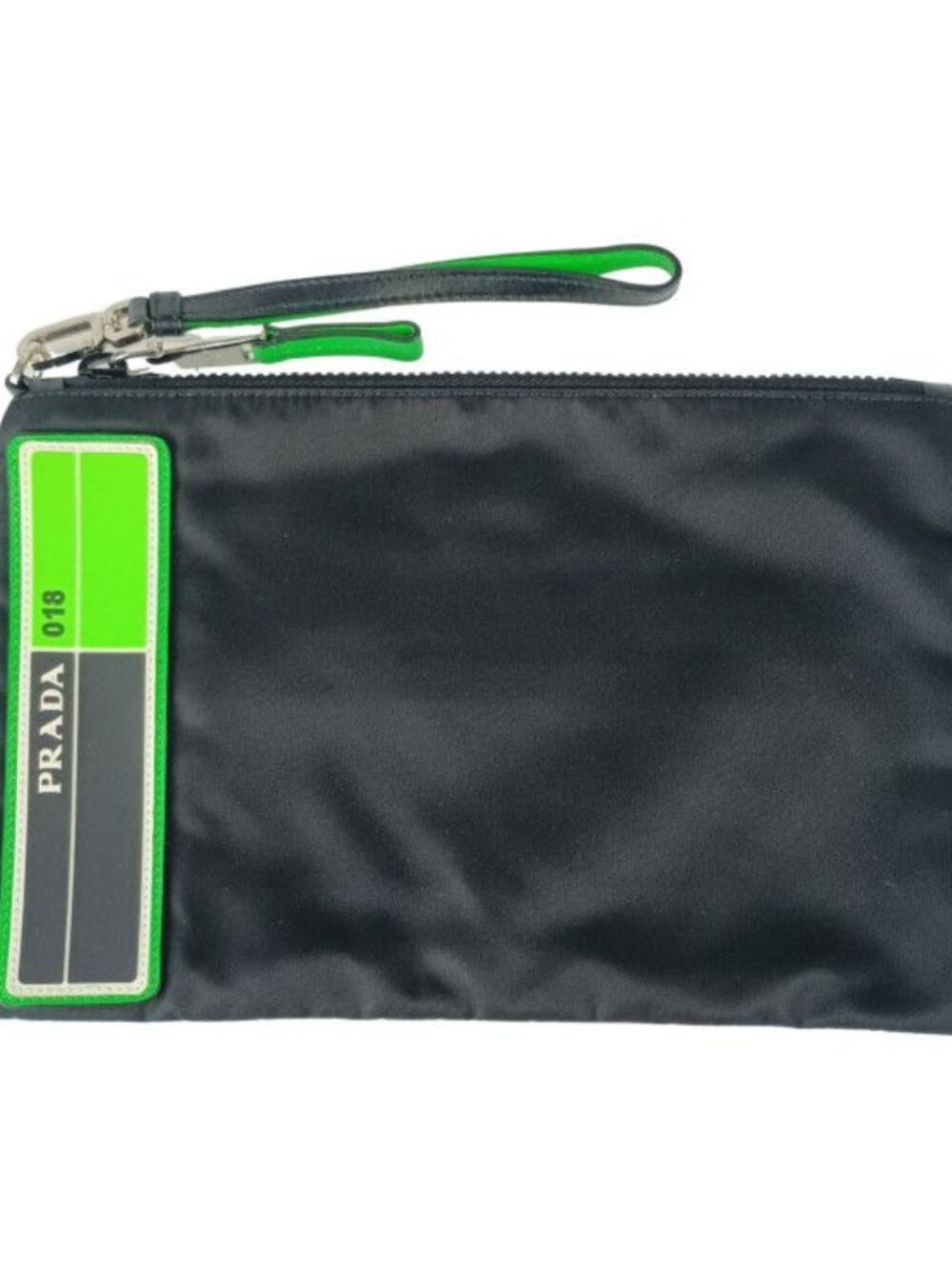 Prada Clutch Pouch Black Emerald Nylon Rubber Leather